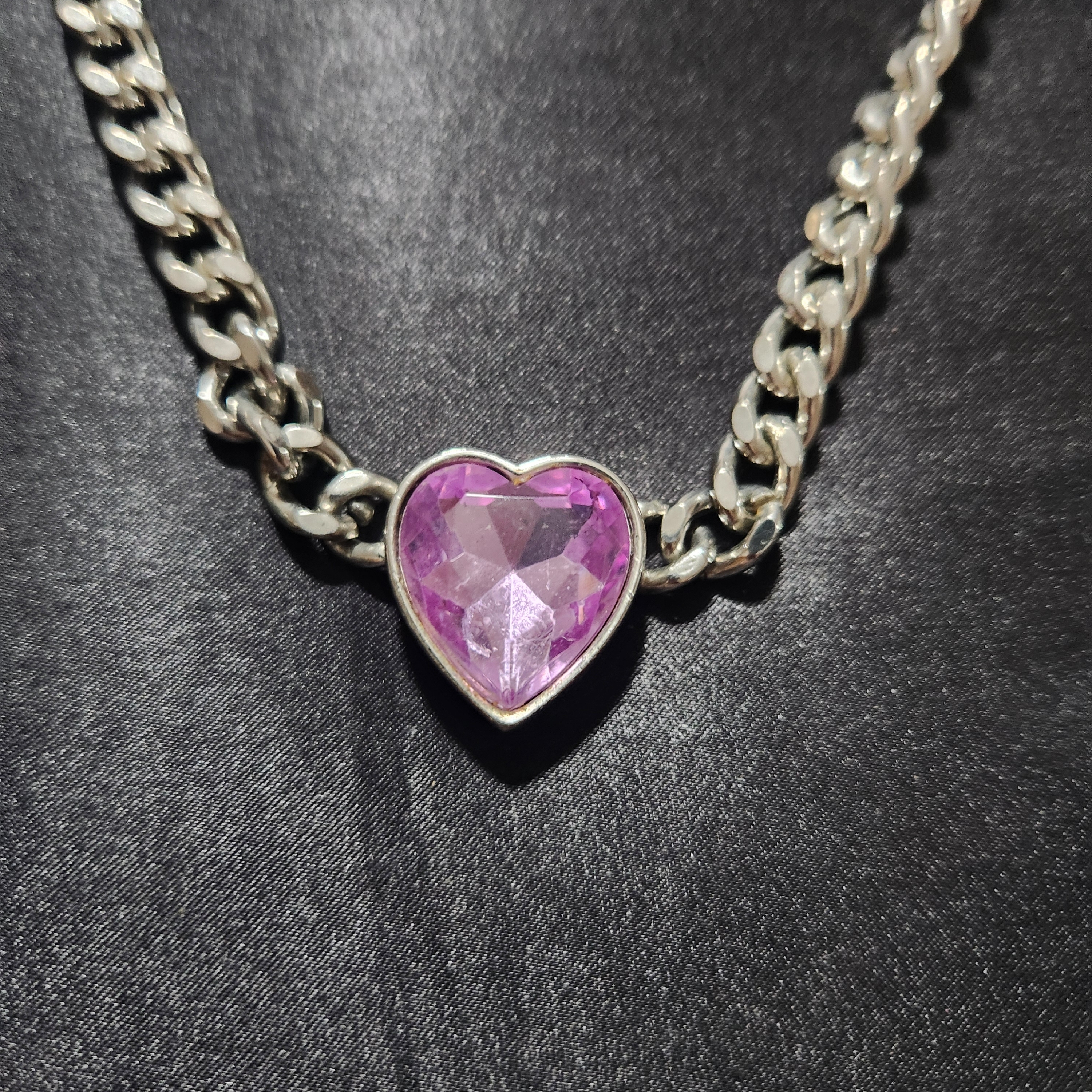 Htf Parklane Silver Chain Necklace With Purple Heart Pendant